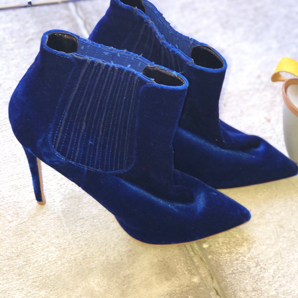 Blue velvet booties